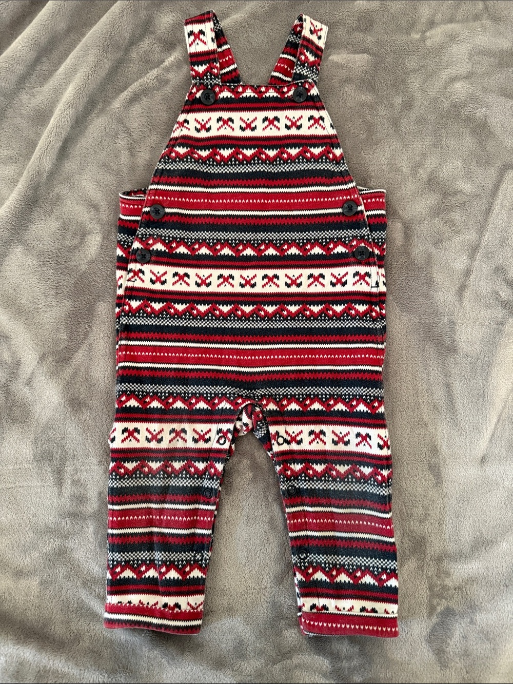 Joe Fresh Hockey Stick Red White and Black Patterned Overalls - Kids One Piece
